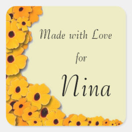 カスタマイズ可能な黄色の春花ラベル スクエアシール