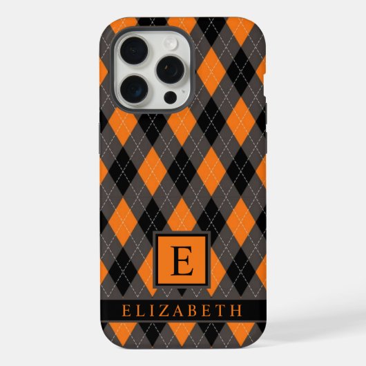 カスタマイズ可能な黒い灰色のオレンジ色のパタアーガイルーン iPhoneケース (裏面)