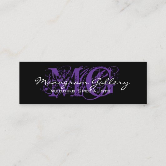 カスタマイズ可能な黒い紫色のモノグラム スキニー名刺 (正面)