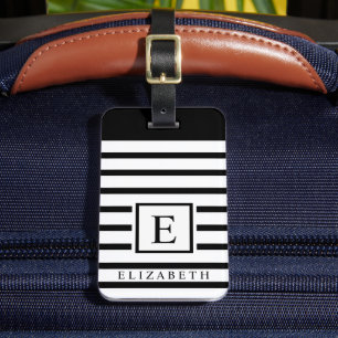 カスタマイズ可能な黒い背景の白いストライプの線 ラゲッジタグ