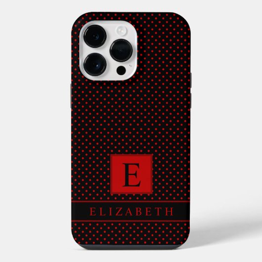 カスタマイズ可能な黒い背景の赤い水玉模様 iPhoneケース (裏面)