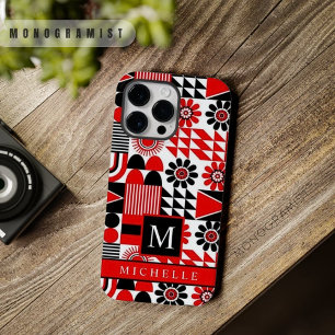 カスタマイズ可能な黒い赤い白のジオメトリ Case-Mate iPhone 14 PRO MAXケース