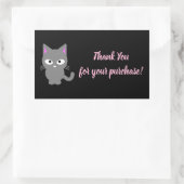 カスタマイズ可能な黒お礼グレイ猫ステッカー 長方形シール (バッグ)