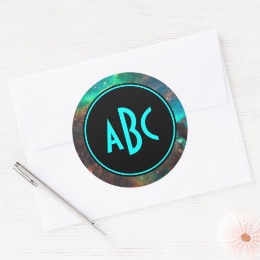 カスタマイズ可能な黒とアクアスリーレターモノグラム ラウンドシール (封筒)