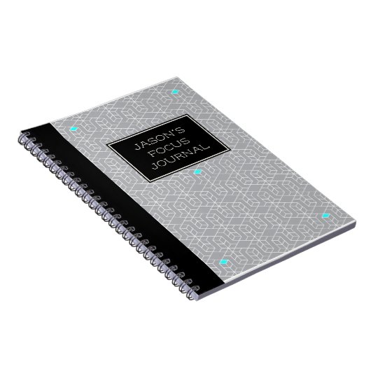 カスタマイズ可能な黒とグレーのジオメトリフォーカス ノートブック (右側)
