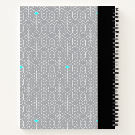 カスタマイズ可能な黒とグレーのジオメトリフォーカス ノートブック (裏面)