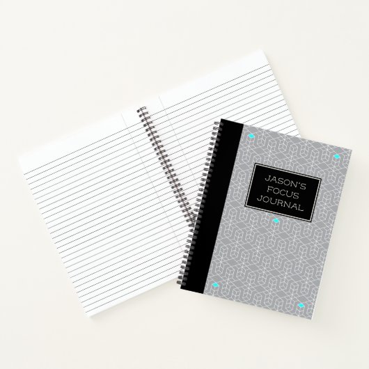 カスタマイズ可能な黒とグレーのジオメトリフォーカス ノートブック (内部)