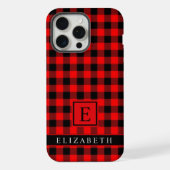 カスタマイズ可能な黒と明るい赤のチェック柄 iPhoneケース (裏面)