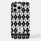 カスタマイズ可能な黒と白のアーガイル柄 iPhoneケース (裏面)