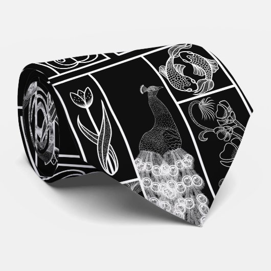 カスタマイズ可能な黒と白のアートデコ ネクタイ (ロール)
