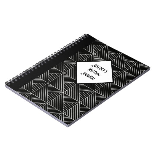 カスタマイズ可能な黒と白の幾何学的 ノートブック (左側)