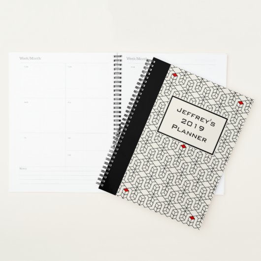 カスタマイズ可能な黒と白の幾何学的 プランナー手帳 (ディスプレー)