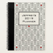 カスタマイズ可能な黒と白の幾何学的 プランナー手帳 (正面)