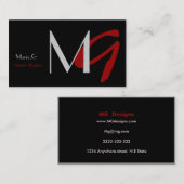 カスタマイズ可能な黒と赤のモノグラム名刺 名刺 (正面/裏面)