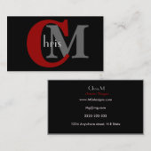 カスタマイズ可能な黒と赤のモノグラム名刺 名刺 (正面/裏面)