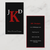 カスタマイズ可能な黒と赤のモノグラム名刺 名刺 (正面/裏面)