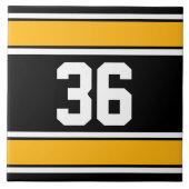 カスタマイズ可能な黒と金ゴールドのスポーツストライプ タイル (正面)