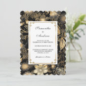 カスタマイズ可能な黒と金ゴールド結婚の 招待状 (スタンド正面)