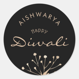 カスタマイズ可能な黒と金ゴールドDiwali ラウンドシール