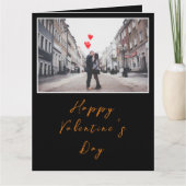 カスタマイズ可能な黒の光沢のあるトレンディーなルスティックバレンタイン カード (正面)