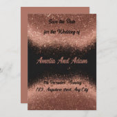 カスタマイズ可能な黒の背景バラ金ゴールド 招待状 (正面/裏面)