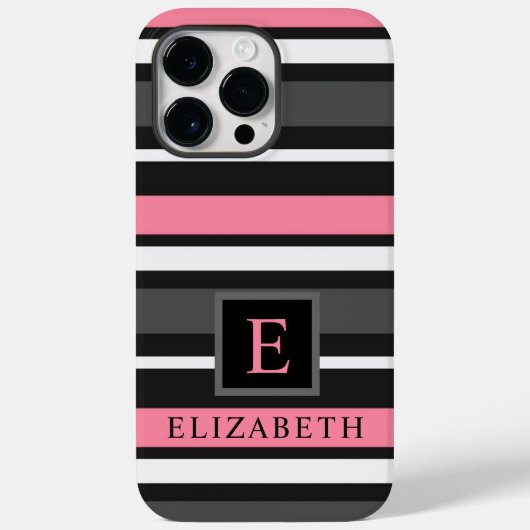 カスタマイズ可能な黒ピンクグレー白ストライプ色 Case-Mate iPhoneケース (裏面)