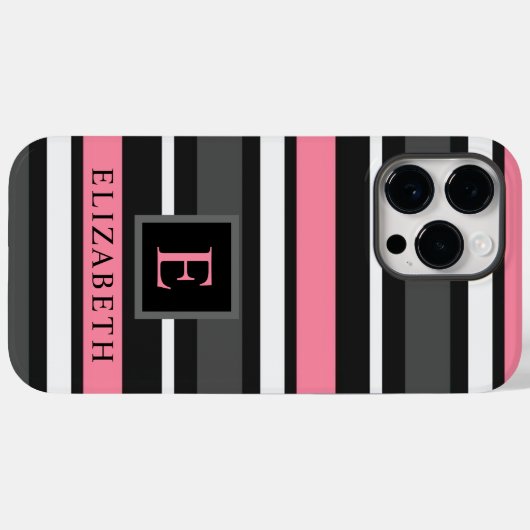 カスタマイズ可能な黒ピンクグレー白ストライプ色 Case-Mate iPhoneケース (裏面 (横))