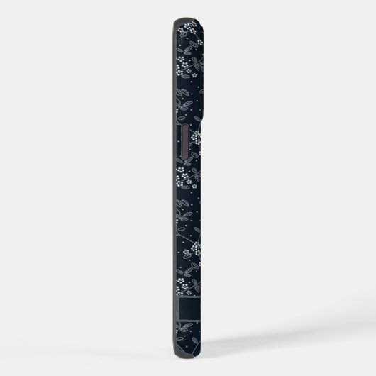 カスタマイズ可能な黒フローラ濃い灰色の白い花 iPhoneケース (右側面)