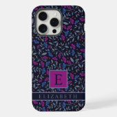 カスタマイズ可能な黒フローラ濃い紫色の青い花 iPhoneケース (裏面)