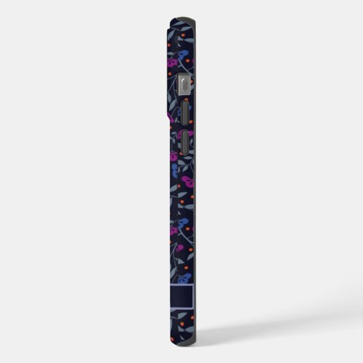 カスタマイズ可能な黒フローラ濃い紫色の青い花 iPhoneケース (左側面)