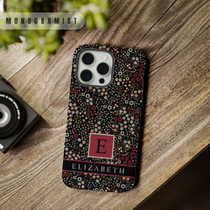 カスタマイズ可能な黒フローラ赤い白い黄色の花 iPhone 15 PRO MAXケース