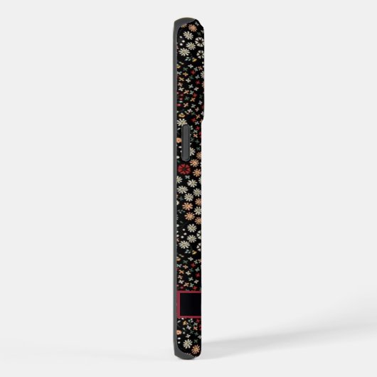 カスタマイズ可能な黒フローラ赤い白い黄色の花 iPhoneケース (右側面)