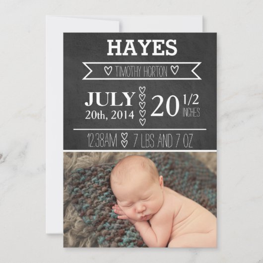 カスタマイズ可能な黒板の誕生の発表 案内状 (正面)