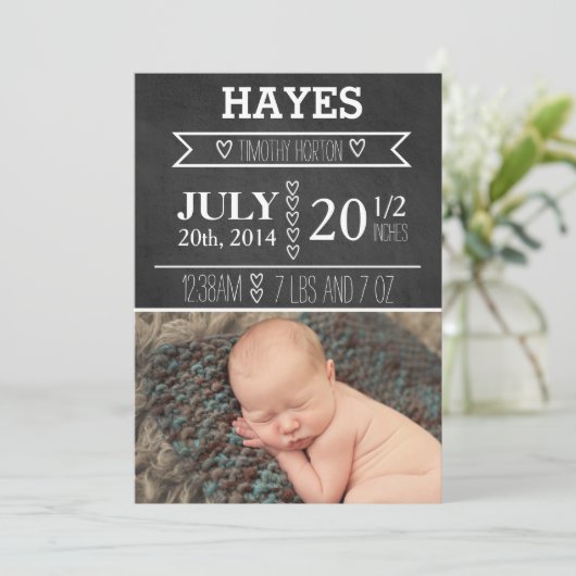 カスタマイズ可能な黒板の誕生の発表 案内状 (スタンド正面)