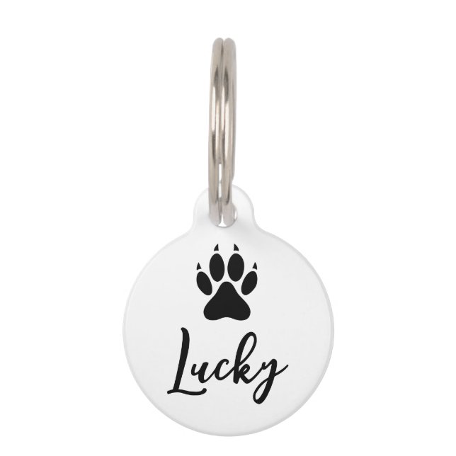 カスタマイズ可能な黒犬のポープリントと電話番号 ペット　ネームタグ (正面)