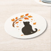 カスタマイズ可能な黒猫秋セット紙コースター ラウンドペーパーコースター (アングル)