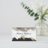 カスタマイズ可能な黒金ゴールドホワイトグレープロフェッショナル 名刺 (スタンド正面)