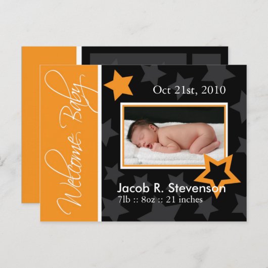 カスタマイズ可能な10月のベビー誕生のお知らせ 案内ポストカード (正面/裏面)