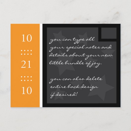 カスタマイズ可能な10月のベビー誕生のお知らせ 案内ポストカード (裏面)