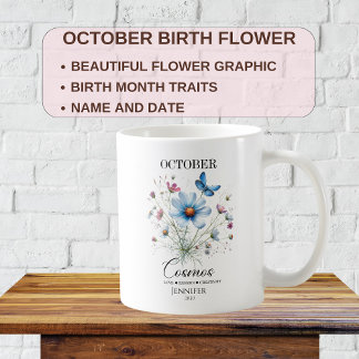 カスタマイズ可能な10月誕生日コスモスフラワー コーヒーマグカップ