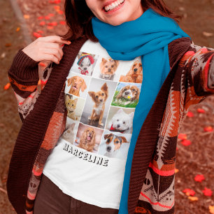 カスタマイズ可能な11枚のペット写真コラージュグリッド+テキスト Tシャツ