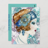 カスタマイズ可能な1920年代のフラッパーガール招待状カード ポストカード (正面/裏面)