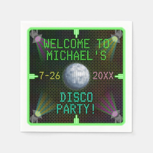 カスタマイズ可能な1970のディスコボールパーティー スタンダードカクテルナプキン (正面)