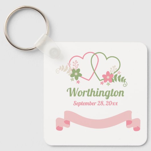 カスタマイズ可能な2つのリンクされたハート結婚ズ キーホルダー (正面)