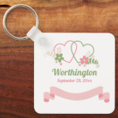 カスタマイズ可能な2つのリンクされたハート結婚ズ キーホルダー (正面)