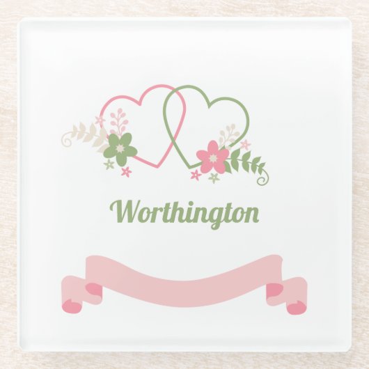 カスタマイズ可能な2つのリンクハートラブデザイン  ガラスコースター (正面)