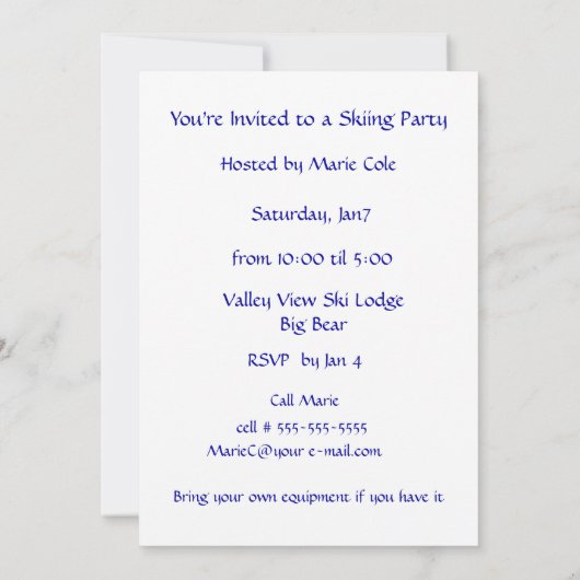 カスタマイズ可能な2人のクロス・カントリーのスキーヤーの雪の嵐- 招待状 (裏面)