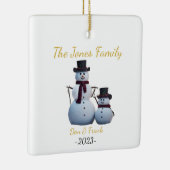 カスタマイズ可能な2人のファミリ雪だるまオーナメント セラミックオーナメント (右)