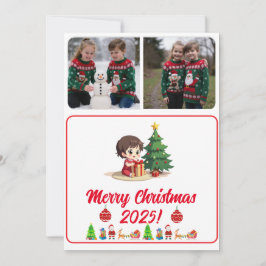 カスタマイズ可能な2枚の写真の伝統的なクリスマスカード
