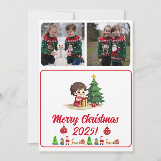 カスタマイズ可能な2枚の写真の伝統的なクリスマスカード (正面)